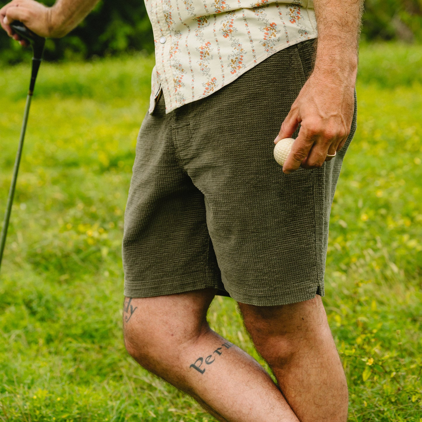 Pressure Drop Cord Shorts - Grid : Dark Olive - View 2